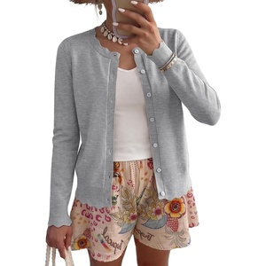 image:imageANRABESS Womens Long Sleeve Knitted Button Down Open Front Lightweight Business Casual Cardigan Sweaters TopsGrey
