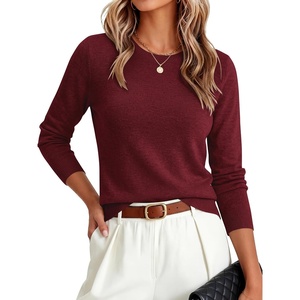 image:imageANRABESS Womens Long Sleeve Lightweight Fitted Sweaters Top  Wool Blend Soft KnitSlim Crewneck PulloverClassic Basic ShirtsBusiness Casual Outfits Work Fall Spring Transition ClothesWine Red