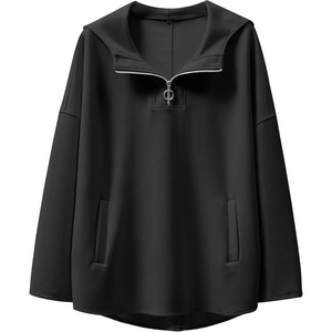 image:imageANRABESS Womens Oversized Hoodie Quarter Zip Sweatshirts 2026 Fall Winter Tunic Pullover Top Trendy Teen Girls Preppy ClothesBlack