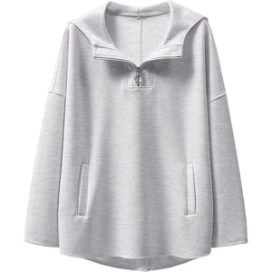 image:imageANRABESS Womens Oversized Hoodie Quarter Zip Sweatshirts 2026 Fall Winter Tunic Pullover Top Trendy Teen Girls Preppy ClothesLight Grey