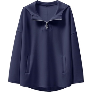 image:imageANRABESS Womens Oversized Hoodie Quarter Zip Sweatshirts 2026 Fall Winter Tunic Pullover Top Trendy Teen Girls Preppy ClothesNavy Blue