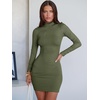 image:imageANRABESS Women Long Sleeve Mock Neck Bodycon Mini Dress 2026 Fall Ribbed Slim Fit Pencil Cocktail Club Night DressesArmy Green