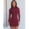 image:imageANRABESS Women Long Sleeve Mock Neck Bodycon Mini Dress 2026 Fall Ribbed Slim Fit Pencil Cocktail Club Night DressesDark Red