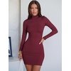 image:imageANRABESS Women Long Sleeve Mock Neck Bodycon Mini Dress 2026 Fall Ribbed Slim Fit Pencil Cocktail Club Night DressesDark Red