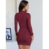 image:imageANRABESS Women Long Sleeve Mock Neck Bodycon Mini Dress 2026 Fall Ribbed Slim Fit Pencil Cocktail Club Night DressesDark Red