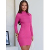 image:imageANRABESS Women Long Sleeve Mock Neck Bodycon Mini Dress 2026 Fall Ribbed Slim Fit Pencil Cocktail Club Night DressesHot Pink