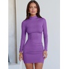 image:imageANRABESS Women Long Sleeve Mock Neck Bodycon Mini Dress 2026 Fall Ribbed Slim Fit Pencil Cocktail Club Night DressesPurple