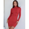 image:imageANRABESS Women Long Sleeve Mock Neck Bodycon Mini Dress 2026 Fall Ribbed Slim Fit Pencil Cocktail Club Night DressesRed