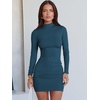 image:imageANRABESS Women Long Sleeve Mock Neck Bodycon Mini Dress 2026 Fall Ribbed Slim Fit Pencil Cocktail Club Night DressesTeal