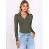 image:imageANRABESS Women Long Sleeve Polo Shirts V Neck Slim Rib Knit Collared Dressy Business Casual Top 2026 Basic Tee Fall OutfitsArmy Green
