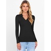 image:imageANRABESS Women Long Sleeve Polo Shirts V Neck Slim Rib Knit Collared Dressy Business Casual Top 2026 Basic Tee Fall OutfitsBlack