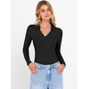 image:imageANRABESS Women Long Sleeve Polo Shirts V Neck Slim Rib Knit Collared Dressy Business Casual Top 2026 Basic Tee Fall OutfitsBlack