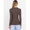 image:imageANRABESS Women Long Sleeve Polo Shirts V Neck Slim Rib Knit Collared Dressy Business Casual Top 2026 Basic Tee Fall OutfitsCoffee