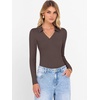 image:imageANRABESS Women Long Sleeve Polo Shirts V Neck Slim Rib Knit Collared Dressy Business Casual Top 2026 Basic Tee Fall OutfitsCoffee