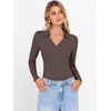 image:imageANRABESS Women Long Sleeve Polo Shirts V Neck Slim Rib Knit Collared Dressy Business Casual Top 2026 Basic Tee Fall OutfitsCoffee
