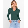 image:imageANRABESS Women Long Sleeve Polo Shirts V Neck Slim Rib Knit Collared Dressy Business Casual Top 2026 Basic Tee Fall OutfitsDeep Green