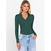 image:imageANRABESS Women Long Sleeve Polo Shirts V Neck Slim Rib Knit Collared Dressy Business Casual Top 2026 Basic Tee Fall OutfitsDeep Green
