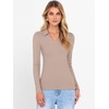 image:imageANRABESS Women Long Sleeve Polo Shirts V Neck Slim Rib Knit Collared Dressy Business Casual Top 2026 Basic Tee Fall OutfitsLight Camel