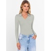 image:imageANRABESS Women Long Sleeve Polo Shirts V Neck Slim Rib Knit Collared Dressy Business Casual Top 2026 Basic Tee Fall OutfitsLight Green