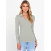 image:imageANRABESS Women Long Sleeve Polo Shirts V Neck Slim Rib Knit Collared Dressy Business Casual Top 2026 Basic Tee Fall OutfitsLight Green