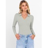 image:imageANRABESS Women Long Sleeve Polo Shirts V Neck Slim Rib Knit Collared Dressy Business Casual Top 2026 Basic Tee Fall OutfitsLight Green