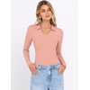 image:imageANRABESS Women Long Sleeve Polo Shirts V Neck Slim Rib Knit Collared Dressy Business Casual Top 2026 Basic Tee Fall OutfitsOrange
