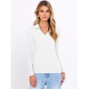 image:imageANRABESS Women Long Sleeve Polo Shirts V Neck Slim Rib Knit Collared Dressy Business Casual Top 2026 Basic Tee Fall OutfitsWhite