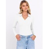 image:imageANRABESS Women Long Sleeve Polo Shirts V Neck Slim Rib Knit Collared Dressy Business Casual Top 2026 Basic Tee Fall OutfitsWhite