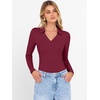 image:imageANRABESS Women Long Sleeve Polo Shirts V Neck Slim Rib Knit Collared Dressy Business Casual Top 2026 Basic Tee Fall OutfitsWine Red