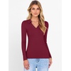 image:imageANRABESS Women Long Sleeve Polo Shirts V Neck Slim Rib Knit Collared Dressy Business Casual Top 2026 Basic Tee Fall OutfitsWine Red