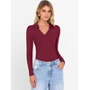 image:imageANRABESS Women Long Sleeve Polo Shirts V Neck Slim Rib Knit Collared Dressy Business Casual Top 2026 Basic Tee Fall OutfitsWine Red