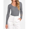 image:imageANRABESS Womens Long Sleeve Scalloped Scoop Neck Sweater  Soft Comfy Ribbed Knit TopCute Slim Fitted ShirtsWorkampEveryday WearWarm Layering ClothingFall Spring Casual OutfitsDark Gray