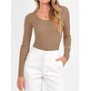 image:imageANRABESS Womens Long Sleeve Scalloped Scoop Neck Sweater  Soft Comfy Ribbed Knit TopCute Slim Fitted ShirtsWorkampEveryday WearWarm Layering ClothingFall Spring Casual OutfitsLight Camel