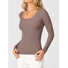 image:imageANRABESS Womens Long Sleeve Scalloped Scoop Neck Sweater  Soft Comfy Ribbed Knit TopCute Slim Fitted ShirtsWorkampEveryday WearWarm Layering ClothingFall Spring Casual OutfitsNutmeg