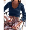 image:imageANRABESS Womens Long Sleeve Scalloped Scoop Neck Sweater  Soft Comfy Ribbed Knit TopCute Slim Fitted ShirtsWorkampEveryday WearWarm Layering ClothingFall Spring Casual OutfitsNavy Blue