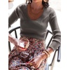image:imageANRABESS Womens Long Sleeve Scalloped Scoop Neck Sweater  Soft Comfy Ribbed Knit TopCute Slim Fitted ShirtsWorkampEveryday WearWarm Layering ClothingFall Spring Casual OutfitsGrey Khaki