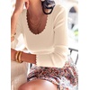 image:imageANRABESS Womens Long Sleeve Scalloped Scoop Neck Sweater  Soft Comfy Ribbed Knit TopCute Slim Fitted ShirtsWorkampEveryday WearWarm Layering ClothingFall Spring Casual OutfitsParchment