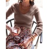 image:imageANRABESS Womens Long Sleeve Scalloped Scoop Neck Sweater  Soft Comfy Ribbed Knit TopCute Slim Fitted ShirtsWorkampEveryday WearWarm Layering ClothingFall Spring Casual OutfitsNutmeg