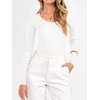 image:imageANRABESS Womens Long Sleeve Scalloped Scoop Neck Sweater  Soft Comfy Ribbed Knit TopCute Slim Fitted ShirtsWorkampEveryday WearWarm Layering ClothingFall Spring Casual OutfitsWhite