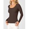 image:imageANRABESS Womens Long Sleeve Scalloped Scoop Neck Sweater  Soft Comfy Ribbed Knit TopCute Slim Fitted ShirtsWorkampEveryday WearWarm Layering ClothingFall Spring Casual OutfitsChocola