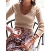 image:imageANRABESS Womens Long Sleeve Scalloped Scoop Neck Sweater  Soft Comfy Ribbed Knit TopCute Slim Fitted ShirtsWorkampEveryday WearWarm Layering ClothingFall Spring Casual OutfitsBright Tan