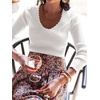 image:imageANRABESS Womens Long Sleeve Scalloped Scoop Neck Sweater  Soft Comfy Ribbed Knit TopCute Slim Fitted ShirtsWorkampEveryday WearWarm Layering ClothingFall Spring Casual OutfitsWhite