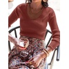 image:imageANRABESS Womens Long Sleeve Scalloped Scoop Neck Sweater  Soft Comfy Ribbed Knit TopCute Slim Fitted ShirtsWorkampEveryday WearWarm Layering ClothingFall Spring Casual OutfitsRust