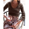image:imageANRABESS Womens Long Sleeve Scalloped Scoop Neck Sweater  Soft Comfy Ribbed Knit TopCute Slim Fitted ShirtsWorkampEveryday WearWarm Layering ClothingFall Spring Casual OutfitsChocola