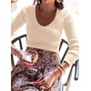 image:imageANRABESS Womens Long Sleeve Scalloped Scoop Neck Sweater  Soft Comfy Ribbed Knit TopCute Slim Fitted ShirtsWorkampEveryday WearWarm Layering ClothingFall Spring Casual OutfitsParchment