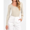 image:imageANRABESS Womens Long Sleeve Scalloped Scoop Neck Sweater  Soft Comfy Ribbed Knit TopCute Slim Fitted ShirtsWorkampEveryday WearWarm Layering ClothingFall Spring Casual OutfitsBeige