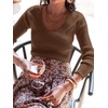 image:imageANRABESS Womens Long Sleeve Scalloped Scoop Neck Sweater  Soft Comfy Ribbed Knit TopCute Slim Fitted ShirtsWorkampEveryday WearWarm Layering ClothingFall Spring Casual OutfitsBrown