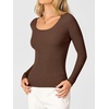 image:imageANRABESS Womens Long Sleeve Scalloped Scoop Neck Sweater  Soft Comfy Ribbed Knit TopCute Slim Fitted ShirtsWorkampEveryday WearWarm Layering ClothingFall Spring Casual OutfitsBrown
