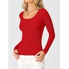 image:imageANRABESS Womens Long Sleeve Scalloped Scoop Neck Sweater  Soft Comfy Ribbed Knit TopCute Slim Fitted ShirtsWorkampEveryday WearWarm Layering ClothingFall Spring Casual OutfitsRed