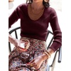 image:imageANRABESS Womens Long Sleeve Scalloped Scoop Neck Sweater  Soft Comfy Ribbed Knit TopCute Slim Fitted ShirtsWorkampEveryday WearWarm Layering ClothingFall Spring Casual OutfitsWine Red